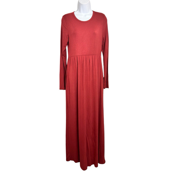 Bellamie Long Sleeve Maxi Dress Size Small Brick Red Soft Casual - Picture 3 of 7